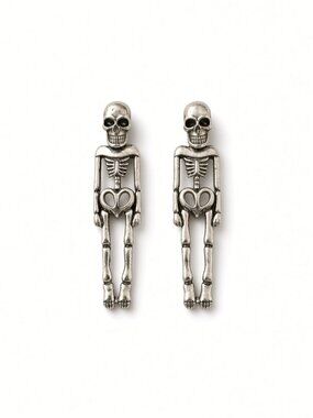 Brand New Silver Skeleton Front Back Earrings Skull Stud Body Dangle Halloween
